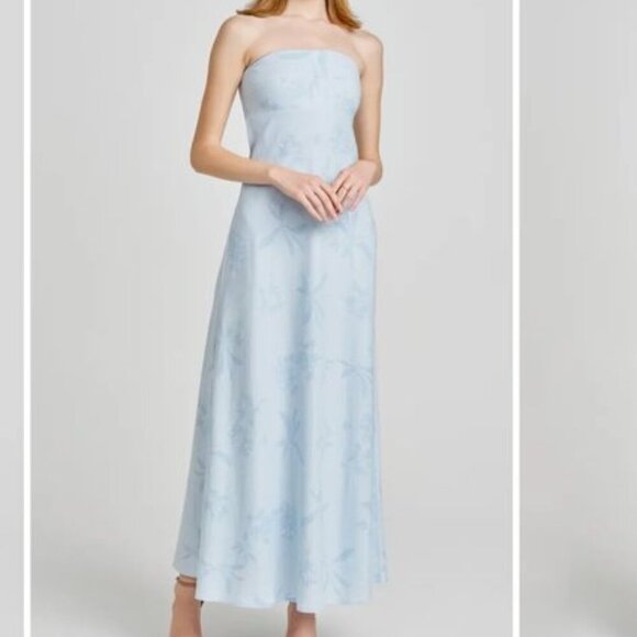 NWT WAYF Strapless Linen Blend Maxi Dress | Baby Blue Floret | M - Picture 1 of 7